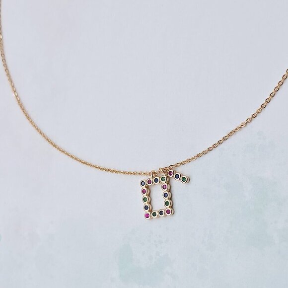 Colorful Initial Pendant Rose Gold Necklace 18+2 Inch Adjustable Chain, XPNL0105 - Picture 10 of 13